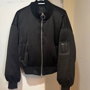 Black Bomber Jacket with Zipper